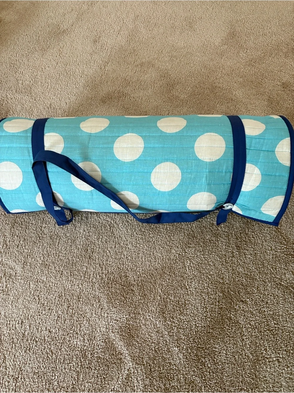 Polka Dot Beach/Yoga Mat Carrier - Aqua and White with Navy Trim includes Pillow